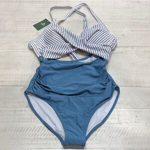 Eomenie Tummy Control Cutout High Waisted Bathing Suit Wrap Tie Back